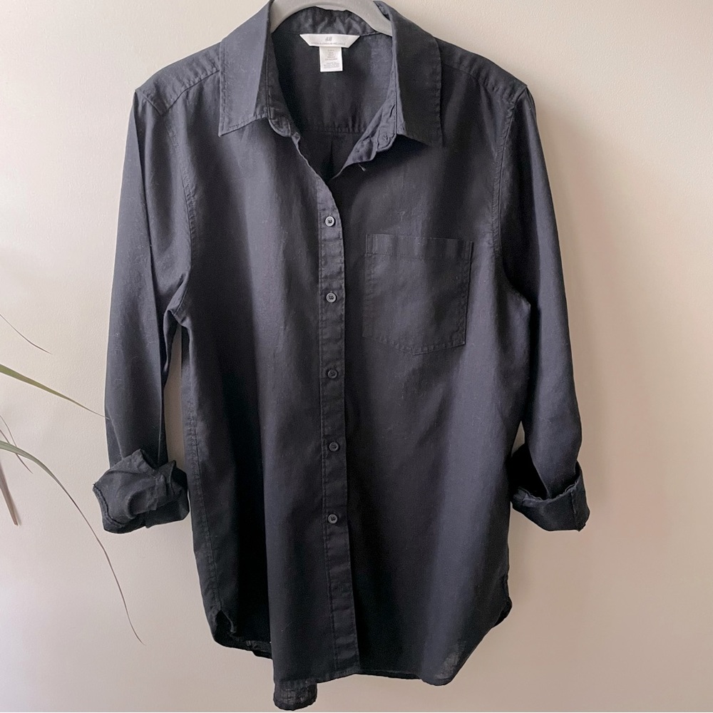 H+M Black Linen Button Down Shirt